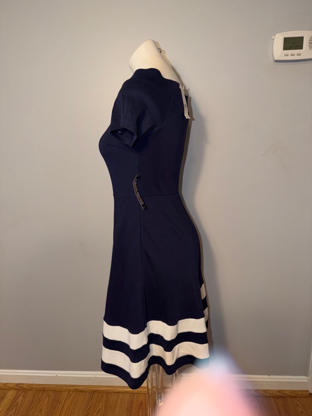 New York & Company Ladies NWT Fit & Flare Dress. Navy blue and white stripes. Sm - Picture 8 of 11